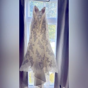 Ivory trumpet wedding dress with clear sequins all over for sparkle throughout